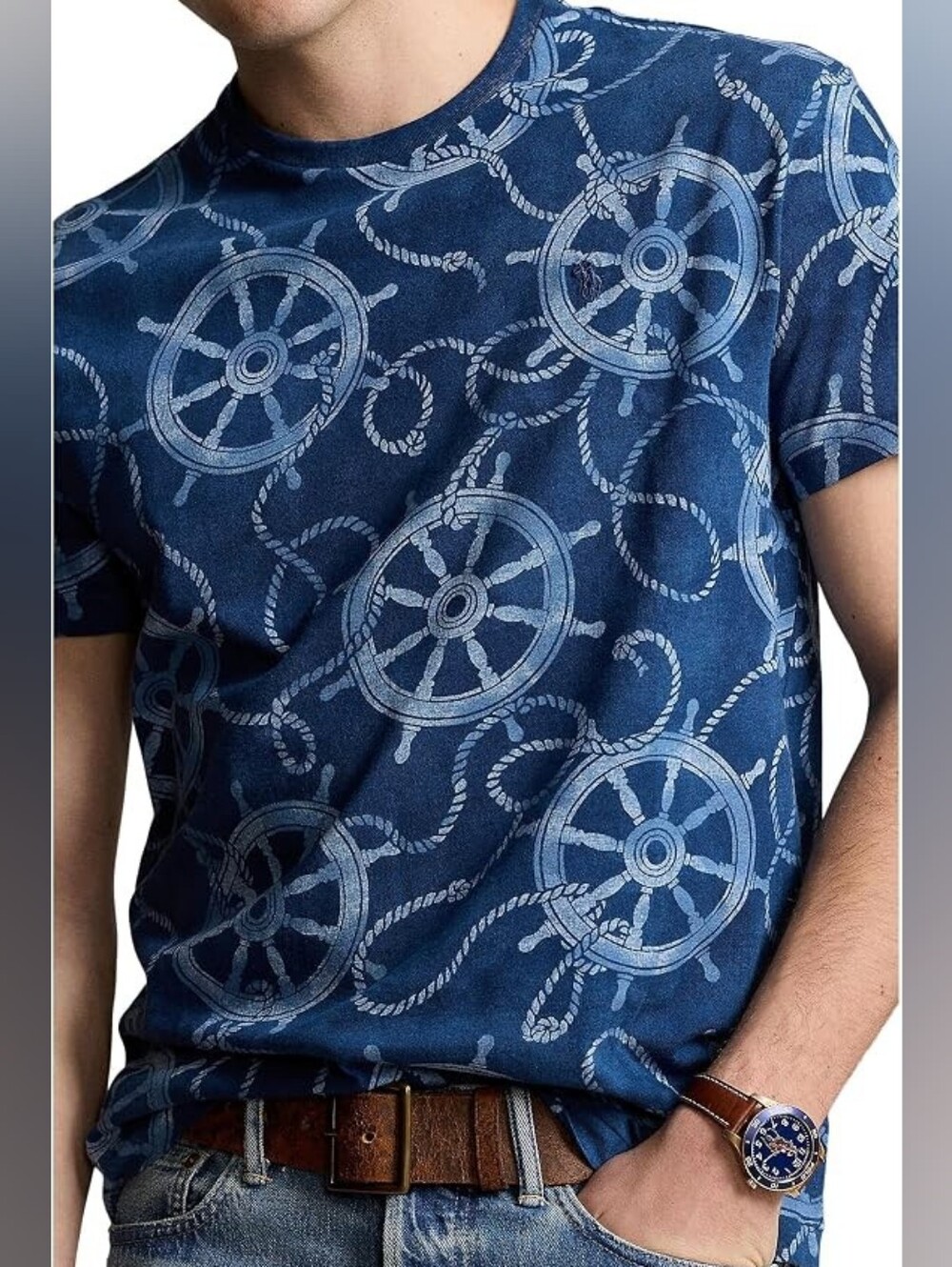 Polo Ralph Lauren Shirt Mens XL Nautical Ship Wheel Rope Print Classic Fit Tee